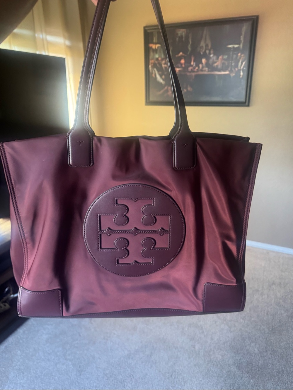 Tory Burch Large Nylon Tote in Deep Burgundy